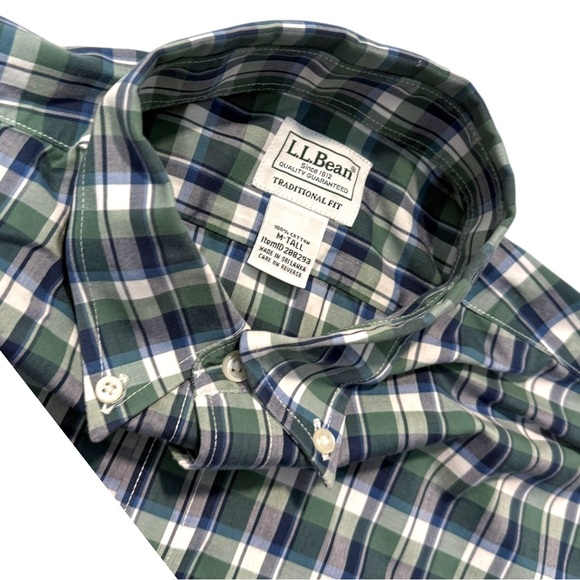 L.L. Bean Blue and White Plaid Shirt Men’s M- Tall - Picture 3 of 5